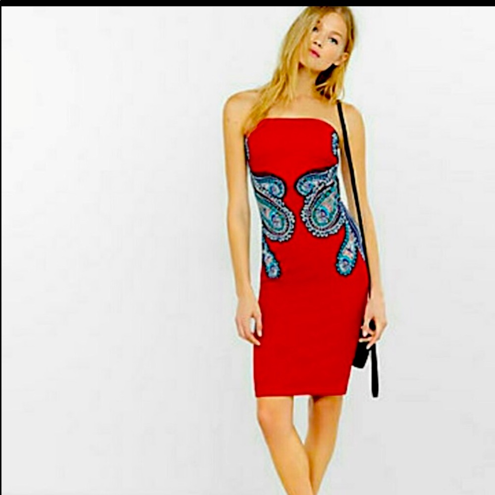 Express Dress Red Places Paisley Tube Dress